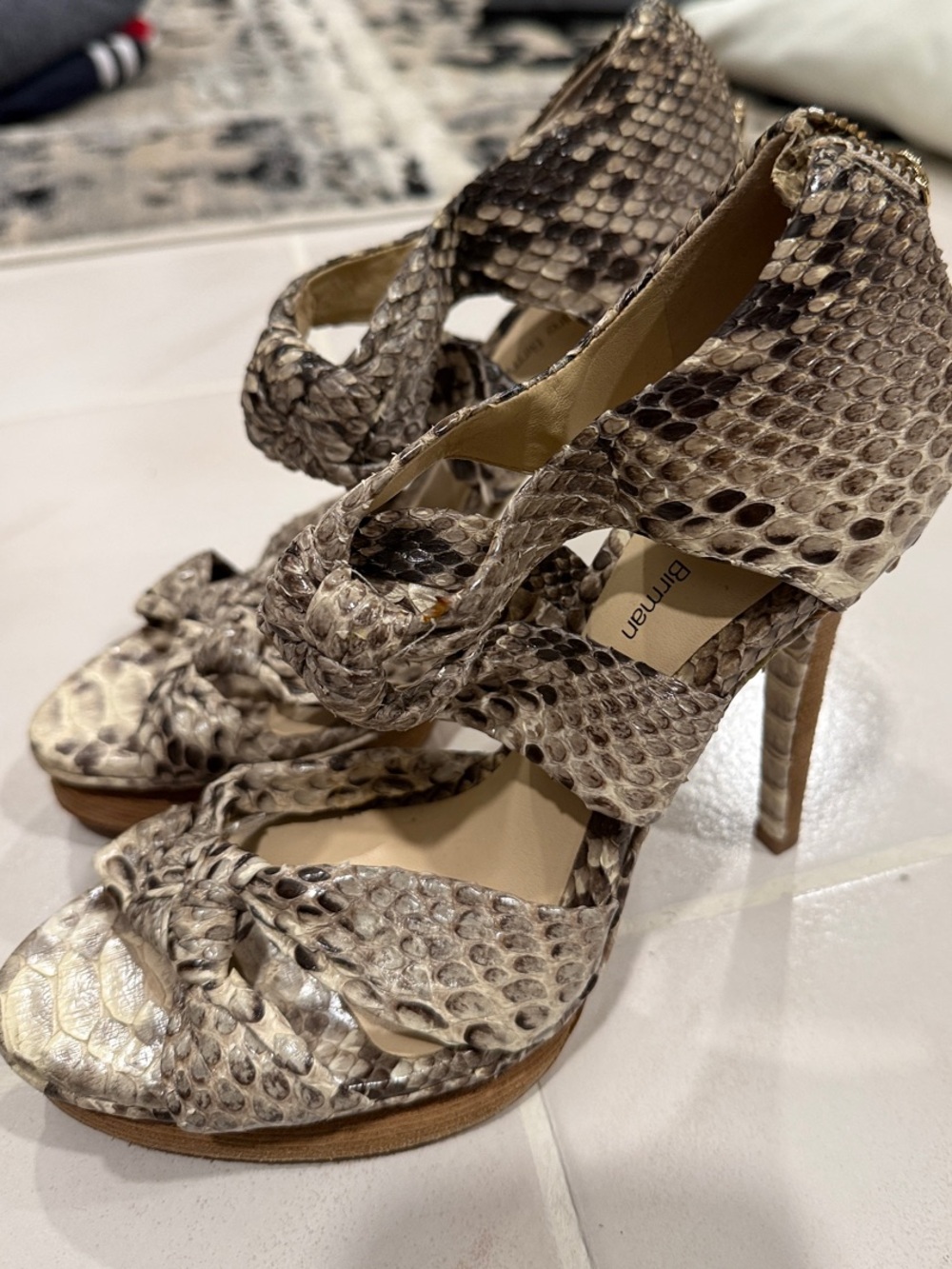 Alexandre Birman Taupe Python-Print Knotted Stiletto Sandals